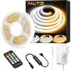 PAUTIX LED Striscia COB CCT Bianca Regolabile 2700K-6500K 5M,24V 640LEDs/m Kit LED Strisce con Telecomando RF e Funzione Memoria,Dimmerabile LED Strip per Camera da Letto,Cucina,Decorazioni Casa DIY
