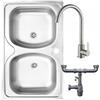 DomoDomo Lavello da appoggio a 2 vasche, doppio lavello in acciaio 80x50 cm + foro per miscelatore + rubinetto + sifone