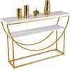 LIFEZEAL Consolle Ingresso, Tavolo Consolle, Moderno, Salvaspazio, Dorato, Oro e Bianco, con Effetto di Marmo, Telaio ad Arco, Console Entrata, Corridoio, in Legno, Metallo, Max 50kg, 120x30x80,5cm