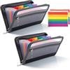 Keboyoe 2 Pezzi Organizer Documenti A6 Portafoglio Documenti Organizer con Zip 13 Scomparti, Cartelle Portadocumenti con Tasca Frontale ed Etichette Colorate per Assegni Fatture Ricevute Biglietti