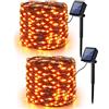 PhilzOps Decorazioni Autunnali Luci Solari, 2 Pezzi 14M 120 LED Arancia Halloween Catena Luminosa Solare Esterno Impermeabile 8 Modalità Filo di Rame Fata Luci per Autunno Ringraziamento Albero Festa