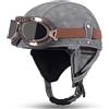 ZYMWBDGD Casco Jet Vintage Omologato ECE,Mezzo Casco Moto Pelle D'epoca Con Occhiali Da Aviatore,Caschi Scooter Caschi Street Cruiser Da Uomo E Da Donna 55-62CM G,M