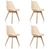 HJH Office 661012 Sedia da pranzo Set di 4 SCANDI Plastica Beige Gambe in legno massiccio Faggio, Sedia imbottita Design retrò
