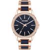 Steve Madden Orologio da donna con cinturino in vero cristallo, Blu navy/Oro rosa