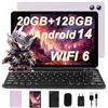 JUEDUR Newest 10 Pollici Android 14 Tablet, 20GB RAM+128GB ROM(1TB TF), Octa-Core, 5G/2.4G WiFi 6, 6000mAh, Widevine L1, BT 5.0, 8MP + 5MP, Tablet PC con Custodia, Tastiera e Mouse - Violette