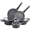 Tognana Ambiziosa, Batteria di pentole e padelle, Set con 2 padelle, 3 casseruole, 3 coperchi in vetro, 8 Pezzi, Alluminio, Nero