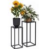 Outsunny Tavolino Portapiante Set 2 Pezzi in Acciaio per Interni ed Esterni, 25x25x58.5 cm e 31x31x65 cm, Nero