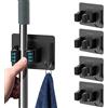 Funnytek Porta Scope Parete 4 PCS Portascope da Muro Appendibile Adesivo, Appendiscope da Muro Acciaio Inossidabile, Multifunzione Ganci Supporto Scopa Autoadesiva per Garage, Cucina, Giardino e Ufficio,nero