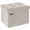 SONGMICS Pouf Pieghevole, Cassapanca in Velluto, Contenitore con Coperchio, Poggiapiedi, 31 x 41 cm, Portata 130 kg, per Corridoio, Soggiorno, Camera da Letto, Bianco Crema LSF200W01