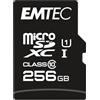 EMTEC ECMSDM256GXC10GP - Scheda microSD Classe 10, serie Elite Gold, UHS-I U1, con adattatore per prestazioni, velocità di lettura fino a 90 MB/s, nero/oro, 256 GB