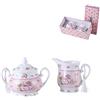 London Boutique - Set in porcellana con teiera, zuccheriera e lattiera in stile vintage floreale shabby chic, con confezione regalo (set di cremiera e zuccheriera con rose rosa)