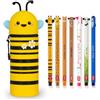 LEGAMI - Set di 7 penne gel cancellabili + astuccio portapenne 2 in 1 - con inchiostro cancellabile termosensibile, gamma di colori dell'inchiostro e disegni a botte, punta da 0,7 mm (ape)