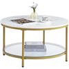 ZZINOKE Tavolino Salotto Rotondo, Aspetto Marmo, Staffa in Vetro Temperato per la Conservazione, Tavolino da Salotto con Struttura in Metallo, Tavolino Soggiorno, 80 x 80 x 45 cm, Bianco e Oro