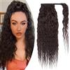 SEGO Extension Coda Capelli Veri Ricci Clip Coda di Cavallo Ponytail Remy Human Hair Mossi Ondulati 40cm 80g - # Nero Naturale