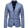 pvucpot Giacca Da Uomo Blu Righe Bianche Due Bottoni Casual Slim Fit Sposo Cantante Costume Formale Business Cappotto Autunno Blazer