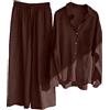 Generic Pantaloni da donna casual tinta unita retrò taglie forti camicia con bottoni in cotone a vita alta tasca allentata pantaloni lunghi vestito plus size pantaloni abiti per donne over 60, Caff, 3XL