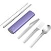 Chilly's Posate - Posate Portatili, Utensili in Acciaio Inossidabile con Custodia da Viaggio in Alluminio, Coltello, Forchetta, Cucchiaio e Cannuccia Riutilizzabili - Lavender