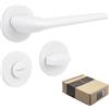 APECS Maniglia per porte interne, moderna, per porta di casa e porta interna, con rosette quadrate, colore bianco opaco, con materiale di fissaggio, per porta modello CAPELLA WC - bagno