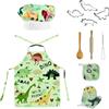 Wisebom Set da Cuoco per Bambini, 11Pcs Utensili da Cucina Dinosauro Grembiule Cappello da Chef Guanti Mattarello, Costumi da Chef Giocattoli da Cucina per Ragazzi e Ragazze (Verde)
