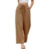 UMIPUBO Pantaloni Donna Estivi Cotone Eleganti Wide Leg Pantalone Gamba Larga Larghi Comodi con Elastico Vita Leggeri Taglie Pantaloni da Spiaggia per Lavoro Vita Vacanza (Cachi Scuro, M)