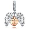 Shining Charm Forever Family, charm per braccialetti in argento Sterling 925 placcato oro rosa, a forma di cuore in ali d'angelo, ciondolo per collana, Argento sterling Oro rosa Argento, Zirconia