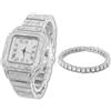 HALUKAKAH Orologio Oro con Diamanti,Uomo Placcato Platino Oro Bianco Quarzo Cinturino 24cm Quadrante Quadrato,con Catena da Tennis Bracciale 20cm,Viene Fornito con Pacco Regalo