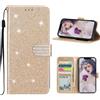 EuoDuo Compatibile con Samsung Galaxy A52s 5G Cover Libro Ragazza Glitter Custodia in PU Pelle Luccicante Portafoglio con Porta Carte Magnetica Protettive Wallet Case - Oro
