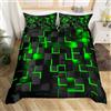 Homemissing Set di biancheria da letto con copripiumino verde e nero, per letto singolo, motivo geometrico chiaro, per bambini, ragazzi e ragazze, set copripiumino in stile moderno