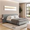 DEGHI Letto matrimoniale 160x200 cm in tessuto grigio con mensole integrate noce e piedi in metallo nero - Nalfo