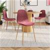 DEGHI Set 4 sedie in velluto trapuntato rosa scuro con gambe in metallo effetto legno - Finesse