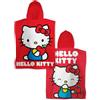 Character World Hello Kitty - Asciugamano con cappuccio ufficiale con cappuccio, super morbido, design civettuolo, accappatoio per pannolini, perfetto per casa, bagno e spiaggia, rosso, 55 x 50 cm