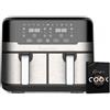 MasterPro Rocket Duo 900 | Friggitrice Senza Olio Doppia | Nero | Capacità da 9 L e 2100 W di Potenza | Schermo LED Touch e Cestello Antiaderente | Friggitrice ad Aria | 11 Funzioni Diverse in 1