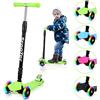 Yakimz Monopattino per bambini con 3 LED luminosi per bambini dai 3 ai 14 anni, pieghevole e 4 monopattino regolabile in altezza, antiscivolo, per bambini dai 3 ai 14 anni, fino a 50 kg, verde