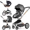Hot Mom F023-Passeggino 3 in 1, rotazione a 360° passeggino trio per bambini,Portabicchieri/Zanzariera/copripioggia/Pneumatici grandi(Darkgray3in1)
