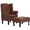 vidaXL Poltrona Chesterfield con Pouf Ottomana Scamosciata Relax Elegante Imbottita Seggiola con Poggiapiedi Marrone in Similpelle