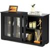 KOMFOTTEU Mobile Buffet Dispensa Cucina con Ante Scorrevoli in Vetro Temperato e Ripiano Regolabile, Credenza Cucina, Armadietto a Buffet per Sala da Pranzo, Soggiorno, 107x33x64 cm (Nero)
