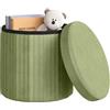 WOLTU Pouf Contenitore, Sgabello con Contenitore Rotondo, Poggiapiedi Contenitore per Divano, Pouf Sgabello Basso Pieghevole, per Soggiorno, Camera da Letto, in Velluto, φ38xH36cm, Verde