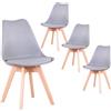 TTATC Set di 4 Sedie da Sala da Pranzo con Gambe in Legno Massello di Faggio, Sedie da Cucina dal Design retrò Sedie da Ufficio in Legno con Seduta Imbottita,Grigio