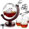 Moicainy Decanter per Whisky, Set di Decanter per Whisky in Vetro, Globe Decanter 900ML, 3 Bicchieri da Whisky, Imbuto in Acciaio Inossidabile e 6 Pezzi Cubetti di Ghiaccio Riutilizzabili