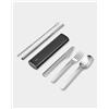Chilly's Posate - Posate Portatili, Utensili in Acciaio Inossidabile con Custodia da Viaggio in Alluminio, Coltello, Forchetta, Cucchiaio e Cannuccia Riutilizzabili - Abyss Black