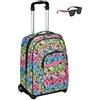 Seven Trolley Fisso, JumpLove, Rosa, 2 in 1 Trolley e Zaino Scuola Bambina + Occhiali da Sole Bambina protezione UV Fucsia Fluo