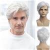 Qnbiar Parrucca uomo bianca parrucca corta sintetica resistente al calore naturale Halloween ruolo gioco parrucca capelli