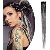 SEGO Dreadlocks - Extension per capelli finti e capelli intrecciati, accessori Dreadlocks sintetici Afro Kinky Meches - Ricambi treccia per capelli africani - nero + grigio argento