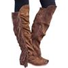 OBiQuzz Stivali sopra il ginocchio, da cowboy con frange, stivali western da donna, in pelle scamosciata, stivali lunghi al ginocchio, stivali da equitazione, da lavoro, invernali, marrone, 40 EU