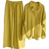 Generic Pantaloni da donna casual tinta unita retrò taglie forti camicia con bottoni in cotone a vita alta tasca allentata pantaloni lunghi vestito plus size pantaloni abiti per donne over 60, Giallo, XXL
