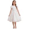 Zaldita Abito da Principessa per Bambina Ricamo Floreale Vestito Elegante da Damigella Abito Bianco da Battesimo Comunione Compleanno Cerimonia Sera Prom Bianco 11-12 Anni
