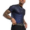 AIEOE Camicia a rete da uomo con glitter trasparente, maglietta sexy a maniche corte, maglietta estiva a rete - XS-3XL, A02# - Magliette effetto glitter - blu, XXL