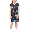 Dolyues Vestito da ragazza estate manica corta abiti da spiaggia per 4-14 anni camicia da notte casual per bambini, Pianeta, 14 Anni