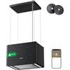Ciarra Pinnacle Classe A+++ Cappa Aspirante a Isola 650m³/h 48cm senza Uscita Fumi Touch Control e Wifi con Filtro al Carbone - Marmo Nero - Vetro Smerigliato