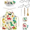 Wisebom Set da Cuoco per Bambini, 11Pcs Utensili da Cucina Dinosauro Grembiule Cappello da Chef Guanti Mattarello, Costumi da Chef Giocattoli da Cucina per Ragazzi e Ragazze (Bianco)